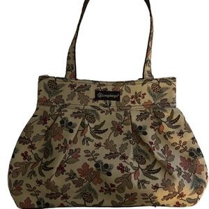 Longaberger Autumn Path Cream Brown Fall Print Small Gathered Bag